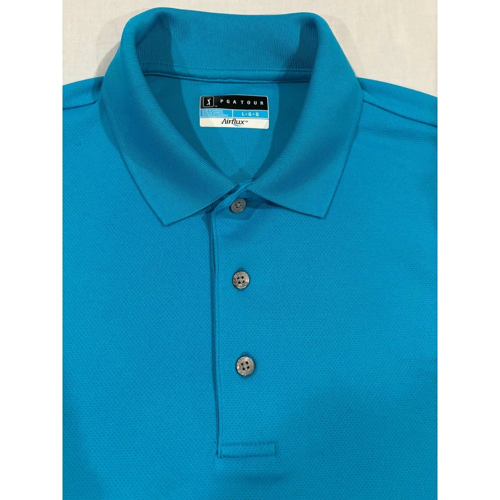 PGA TOUR Airflux Golf Polo Shirt Blue Short Sleeve Performance Mens L G - Picture 2 of 13